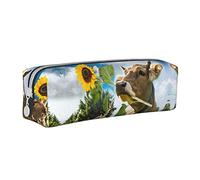 Melbrakin Trousse à Crayons Mignonne en Forme de Vache Marron, Trousse de Maquillage avec Fermeture éclair en Cuir imprimé pour Homme et Femme