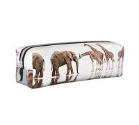 Melbrakin Trousse à Crayons Mignonne Girafe et éléphant, Trousse de Maquillage avec Fermeture éclair en Cuir imprimé pour Femmes et Hommes
