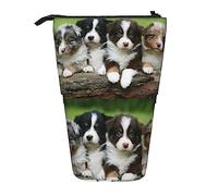 Melbrakin Trousse à Crayons Quatuor de Petits Chiots de Berger Australien, Pochette à Crayons sur Pied, Trousse à Crayons télescopique Porte-Crayon Porte-Stylo