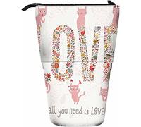 Melbrakin Word Love Trousse à Crayons télescopique avec Fermeture à glissière pour Femmes Hommes garçons Filles All You Need is Love Cute Pink Cats Kitten Birds Flowers Hearts
