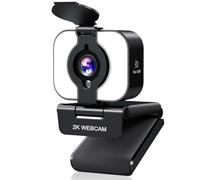 MELCAM Webcam 2K pour PC, caméra Web avec microphone, lumière, cache de confidentialité, caméra USB Plug and Play pour ordinateur portable, bureau, PC, Mac, zoom, Skype, réunion, streaming (noir)
