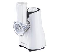 Melchioni Family 118420212 Râpe électrique Taz, 5 lames interchangeables différentes, bouton à pression, embouchure transparente, 200 W, acier et plastique, blanc