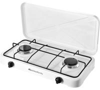 Melchioni Family | MINERVA NEW Réchaud à Gaz 2 Feux Blanc pour Extérieur | Acier Émaillé, GPL, Couvercle de Protection, Grille Amovible, Flamme Réglable