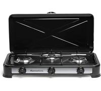 Melchioni Family | Réchaud de Camping 3 Feux Noir MINERVA 3, Gaz GPL, Couvercle de Protection, Grille et Brûleurs Amovibles, Structure en Acier Émaillé