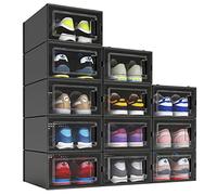 MELDEVO Lot de 12 boîtes de rangement à chaussures empilables en plastique noir pour placard, porte-chaussures peu encombrant, présentoir pour chaussures de taille moyenne