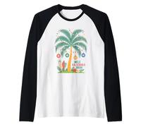 Mele Kalikimaka Tropical Christmas Hawaiian Xmas Palm Tree Manche Raglan