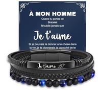 Meleager Bracelet Homme, Idee Cadeau Homme, Bracelet Personnalisé avec Je t'aime, Cadeau Amoureux Homme pour Anniversaire, Saint Valentin, Noël, Mariage (Noir + Bleu)