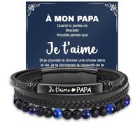 Meleager Bracelet Homme, Idee Cadeau Papa, Bracelet Personnalisé avec Je t'aime Papa, Cadeau Amour Papa pour Anniversaire, Fete des Peres, Noël (Noir + Bleu)