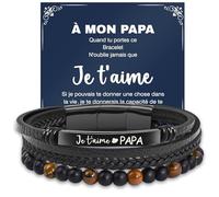 Meleager Bracelet Homme, Idee Cadeau Papa, Bracelet Personnalisé avec Je t'aime Papa, Cadeau Amour Papa pour Anniversaire, Fete des Peres, Noël (Noir + Marron)