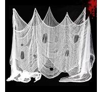 Meleager Tissus Halloween Blanc, 215 * 500CM Taille Gaze d'halloween, Drap Blanc Halloween, Halloween Tissu Effrayant Blanc pour Fête des Maisons Hantées Portes d'Entrée à l'Extérieur