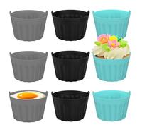 Melearch 9pcs Moule Silicone Air Fryer, Plat Pour Air Fryer, Moule à Tarte Aux Oeufs, Moule Pour Gâteau Au Four, Muffins Coupe Moule, Air Fryer Accessoires, Bleu + Gris + Noir