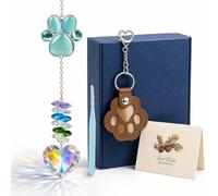 Melede Lot de 4 cadeaux commémoratifs pour perte de chien avec attrape-soleil en cristal et porte-clés souvenir de fourrure d'animal de compagnie, souvenir de deuil pour propriétaire de chien