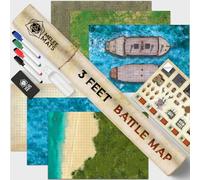 Melee Mats Kit de démarrage de carte DND pour donjons et dragons - Lot de 3 grilles de terrain de combat double face, effaçable à sec et humide - Kit de jeu de table avec accessoires