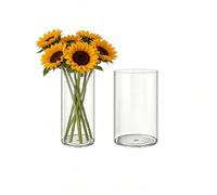 MELEJIA Lot de 2 Vases Acrylique Transparent Rond, Incassable aux Chocs et Léger, Vases Cylindriques pour Fleurs Fraîches/Séchées/Décoration Minimaliste, Intérieur/Extérieur - 10 x 20 und 12 x 20 cm