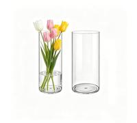MELEJIA Lot de 2 Vases Acrylique Transparent Rond, Incassable aux Chocs et Léger, Vases Cylindriques pour Fleurs Fraîches/Séchées/Décoration Minimaliste, Intérieur/Extérieur - 10 x 25 und 12 x 25 cm