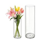 MELEJIA Lot de 2 Vases Acrylique Transparent Rond, Incassable aux Chocs et Léger, Vases Cylindriques pour Fleurs Fraîches/Séchées/Décoration Minimaliste, Intérieur/Extérieur - 10 x 25 und 12 x 40 cm