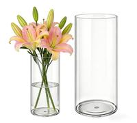 MELEJIA Lot de 2 Vases Acrylique Transparent Rond, Incassable aux Chocs et Léger, Vases Cylindriques pour Fleurs Fraîches/Séchées/Décoration Minimaliste, Intérieur/Extérieur - 12 x 20 und 15 x 30 cm