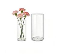 MELEJIA Lot de 2 Vases Acrylique Transparent Rond, Incassable aux Chocs et Léger, Vases Cylindriques pour Fleurs Fraîches/Séchées/Décoration Minimaliste, Intérieur/Extérieur - 10 x 20 und 12 x 25 cm