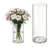 MELEJIA Lot de 2 Vases Acrylique Transparent Rond, Incassable aux Chocs et Léger, Vases Cylindriques pour Fleurs Fraîches/Séchées/Décoration Minimaliste, Intérieur/Extérieur - 12 x 20 und 15 x 40 cm