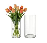 MELEJIA Lot de 2 Vases Acrylique Transparent Rond, Incassable aux Chocs et Léger, Vases Cylindriques pour Fleurs Fraîches/Séchées/Décoration Minimaliste, Intérieur/Extérieur - 12 x 20 und 15 x 25 cm