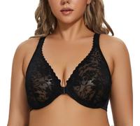 MELENECA Armature Dos Nageur en Dentelle pour Femmes Soutien-Gorge à Fermeture Frontale Noir 105B