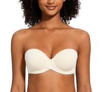 MELENECA Femme Push Up à Armatures Moulé Soutien-Gorge sans Bretelles Blanc crème 95C