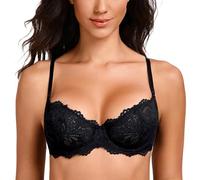 MELENECA Femme Soutien Gorge Balconnet Push-up à Armatures en Dentelle Sexy Grande Taille Noir 105D
