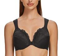 MELENECA Femme Soutien-Gorge Grande Taille Fermeture Devant Dentelle Sangle Coussin Couverture Totale Non Rembourré à Armature Noir 105B