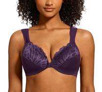 MELENECA Femme Soutien-Gorge Grande Taille Fermeture Devant Dentelle Sangle Coussin Couverture Totale Non Rembourré à Armature Violet 110C