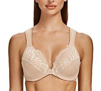 MELENECA Femme Soutien-Gorge Grande Taille Fermeture Devant Dentelle Sangle Coussin Couverture Totale Non Rembourré à Armature Beige pâle 105G