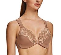 MELENECA Femme Soutien-Gorge Grande Taille Fermeture Devant Dentelle Sangle Coussin Couverture Totale Non Rembourré à Armature Marron 100B