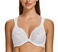 MELENECA Femme Soutien-Gorge Grande Taille Fermeture Devant Dentelle Sangle Coussin Couverture Totale Non Rembourré à Armature Blanc 115D