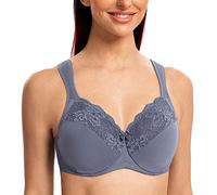 MELENECA Femme Soutien-Gorge Grande Taille Minimiseur Dentelle Couverture complète Sangle Coussin avec Armatures Slate Blue 100G
