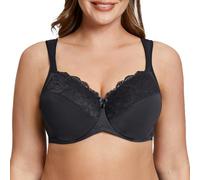 MELENECA Femme Soutien-Gorge Grande Taille Minimiseur Dentelle Couverture complète Sangle Coussin avec Armatures Noir 110C