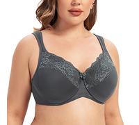 MELENECA Femme Soutien-Gorge Grande Taille Minimiseur Dentelle Couverture complète Sangle Coussin avec Armatures Anthracite 105F