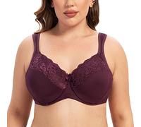 MELENECA Femme Soutien-Gorge Grande Taille Minimiseur Dentelle Couverture complète Sangle Coussin avec Armatures Vin de Raisin 110D
