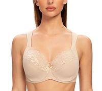 MELENECA Femme Soutien-Gorge Grande Taille Minimiseur Dentelle Couverture complète Sangle Coussin avec Armatures Beige pâle 115D