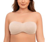 MELENECA Femme Soutien-Gorge sans Bretelles Grande Taille à Armature Non Rembourré Transparent Bretelles Beige pâle chiné 100D