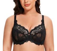 MELENECA Femmes Soutien Gorge Couvrant Grande Taille Minimiseur Dentelle sans Doublure Armature Noir 105B