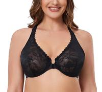 MELENECA Soutien-Gorge à Armatures en Dentelle à Dos Nageur Grande Taille pour Femmes Noir 110E