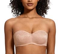 MELENECA Soutien-Gorge Bandeau Femme sans Armatures, Dentelle Transparente Effet Minimizer & sans Bretelles Beige 90C