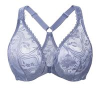 MELENECA Soutien-gorge pour femme avec dos nageur et dentelle non doublée et fermeture à armatures devant pour grandes tailles, Bleu ardoise, 100E