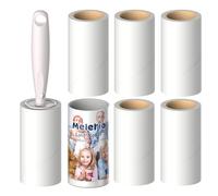 MELERIO Lot de 6 Rouleaux Anti-Peluches complets de 420 Feuilles avec Housse de Protection, 1 poignée et 6 Rouleaux Anti-Peluches Extra Collants pour vêtements, canapé, lit et Moquette, Rouleau
