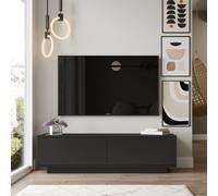 CONCEPT USINE | Meuble TV 140 cm | Design Meli Noir | Moderne, Pratique et Fonctionnel | 2 Portes Abattantes | Espace de Rangement Généreux | Meuble Télé, Multimédia pour Salle Salon