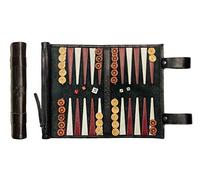 Melia Games Backgammon - Set de Voyage - Cuir Véritable Nubuck - Pions en Buis Fait Main - Couleur: Black