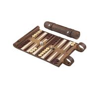 Melia Games Backgammon - Set de Voyage - Cuir Véritable - Pions en Buis Fait Main (Crazy Tobacco)