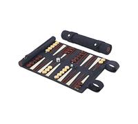 Melia Games Backgammon - Set de Voyage - Cuir Véritable - Pions en Buis Fait Main (Les Bleus)