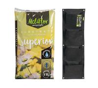 Meliflor Substrat supérieur 70 L + Jardinière géotextile Murale à 8 Trous