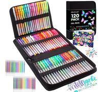 Melifluo Lot de 120 Stylos Gel Pailletés - 60 Couleurs avec 60 Recharges dans un Étui à Fermeture Éclair pour Coloriage Adulte et Enfant, Dessin, Griffonnage, Artisanat, Écriture