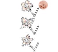 Melighting 20G Nez Os Papillon Nez Studs En Forme De L Nez Vis 316L En Acier Inoxydable Nostril Anneaux Cz Nostril Piercing Bijoux Étoile Nez Anneaux